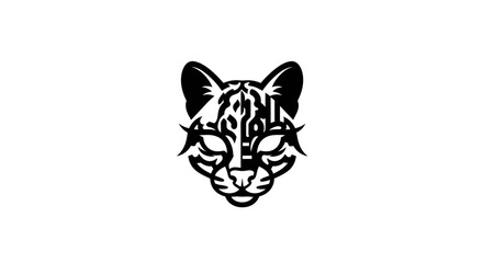 Stylized black and white wild cat head illustration.