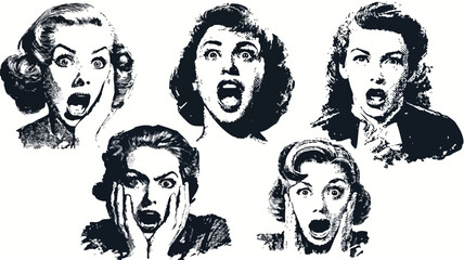 Retro Screaming Women in Fear Hall Vintage Set