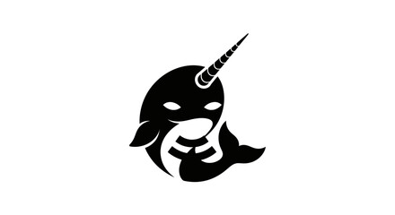 Simple black and white narwhal mascot logo design. © varla