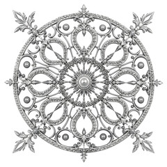 Intricate Circular Ornate Metal Design with Floral and Geometric Patterns, Perfect for Decorative Elements