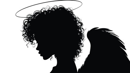 Elegant Silhouette of Angel with Wings and Halo Vector Illustration