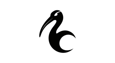 Fototapeta premium Elegant black ibis bird silhouette graphic icon.