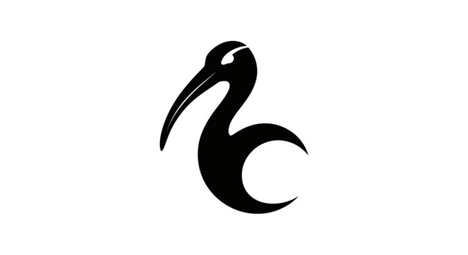 Elegant black ibis bird silhouette graphic icon.