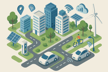 Smart City Infrastructure – Futuristic Urban Technology and Transportation System Illustration
