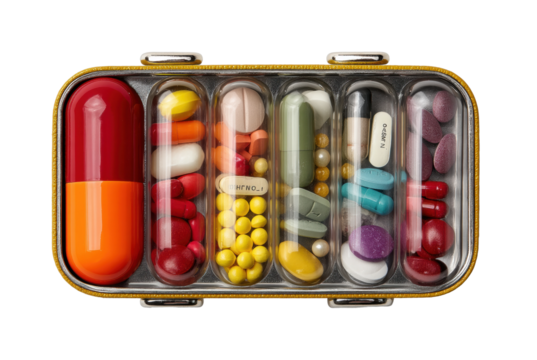 Organizing daily medications home clean environment isolated on transparent background, png