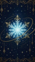 Intricate celestial snowflake design.