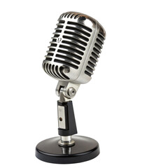 Fototapeta premium Vintage microphone studio recording podcast silver isolated on a transparent background retro