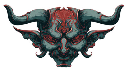 Sinister Devil Head Vector Illustration with Outline Isolated on White Background