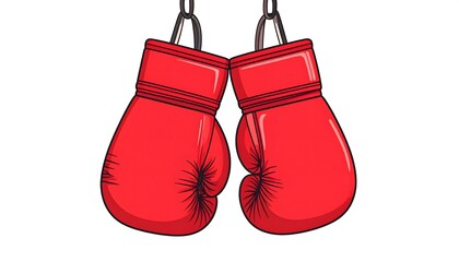 Pair of red boxing gloves hanging, vector illustration. Sport, fight, competition, challenge concept.