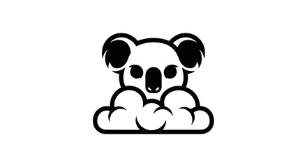 Cute koala bear head peeking over a cloud icon.