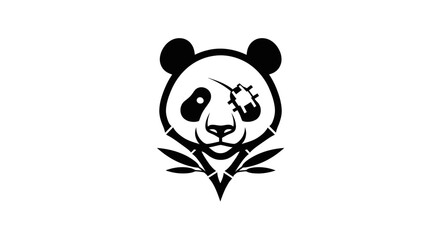 Stylized graphic panda head with a scar and bamboo.