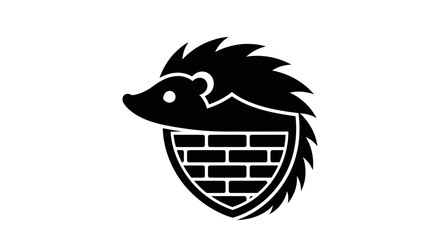 Hedgehog shield with brick wall pattern logo icon.