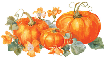 Watercolor Gothic Floral Pumpkin in Orange Fall Autumn Theme