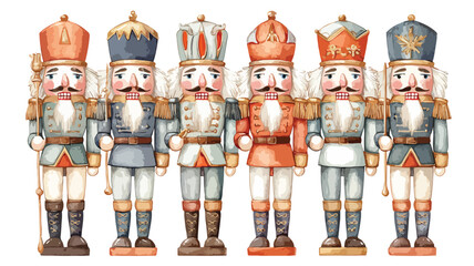 Watercolour Clipart of Nutcrackers Vector with Gold Accents