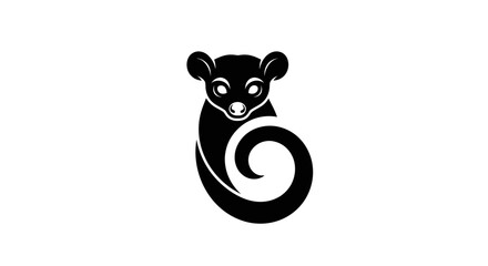 Stylized black lemur logo with a long curled spiral tail.