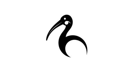 Stylized black ibis bird silhouette icon design.