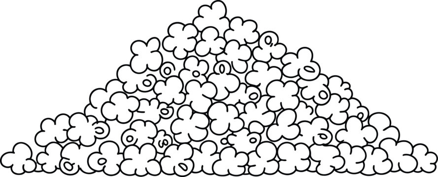 A mountain of popcorn kernels outlined in black and white