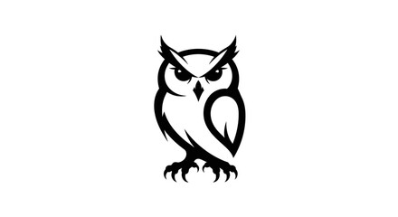 Stylized black owl logo vector illustration on white background.