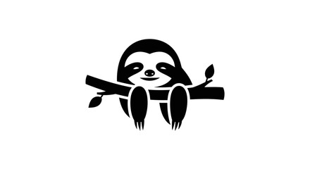 Cute smiling sloth hanging on a tree branch icon.