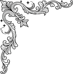 Fototapeta premium Corner flourish design with stars on a white background