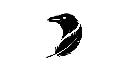 Creative black raven head combined with a feather logo design.