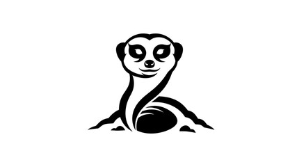 Stylized black and white meerkat logo illustration.