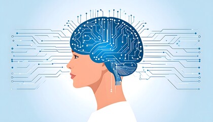 Digital Brain Circuitry in Human Head Profile: AI, Technology, and Mental Processing Concept