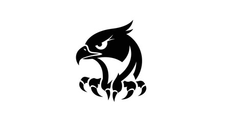 Powerful Black Hawk Head and Claw Logo Design.