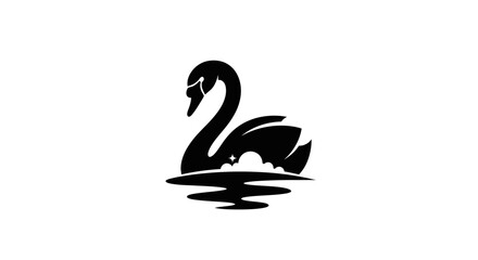 Elegant black swan silhouette floating on calm water.