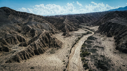 The aerial view of the Ak Say Canyon in Kyrgyzstan