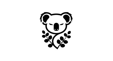 Minimalist Koala Bear Logo with Eucalyptus Leaves.