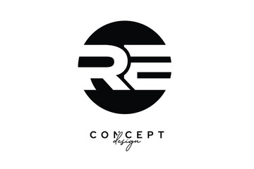 RE Creative Negative Space Circle Monogram Logo Design