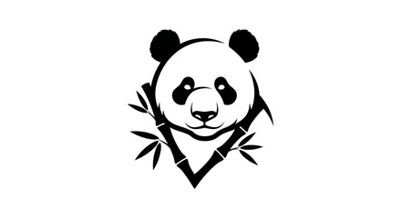 Obraz premium Stylized Panda Head with Bamboo Stems Black and White Illustration.