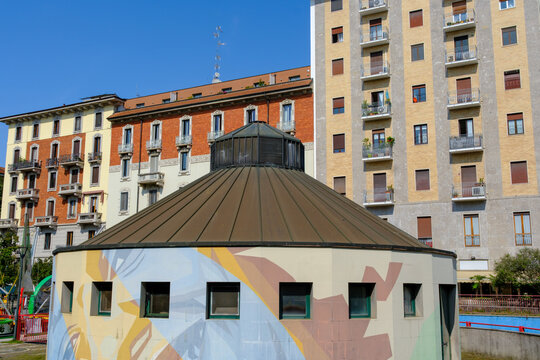 Residential buildings along Piazza Gramsci in Milan, Italy