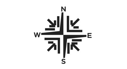 Minimalist Compass Rose Icon with North South East West Arrows.