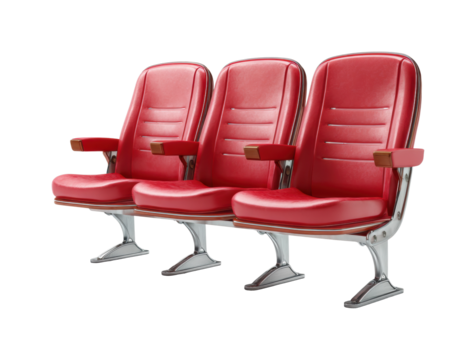 Vintage red theater seats cinema interior modern design isolated on transparent background, png