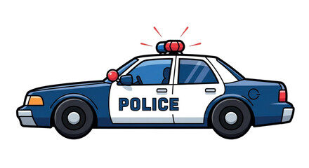 Fototapeta premium Cartoon Police Car with Flashing Lights.