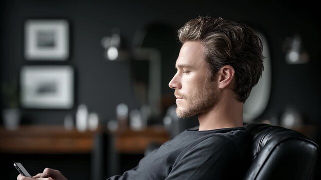 Man relaxing in the elegant atmosphere of a barbershop