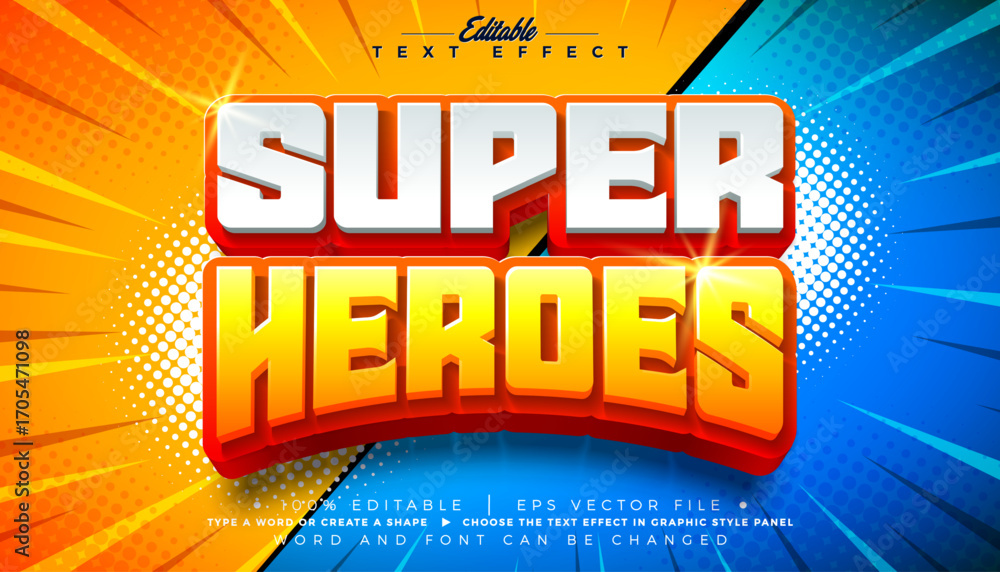 Poster super heroes comic style editable text effect design illustrator graphic style with customizable col