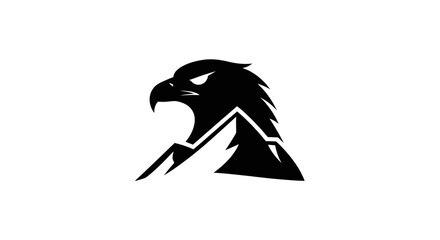 Majestic Eagle Head with Mountain Peak Silhouette Logo Design.