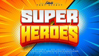 Super Heroes Comic Style Editable Text Effect Design Illustrator Graphic Style with Customizable Colorful 3d Cartoon Font on Retro Movie Background. Vector Premium Typography Lettering Illustration © articular