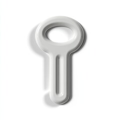 A smooth, off-white, key-shaped object, rendered in 3D, casts a subtle shadow against a stark white background