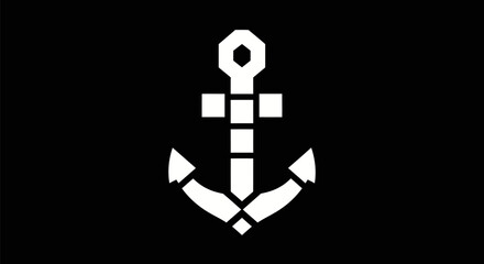 White Anchor Symbol on Black Background.