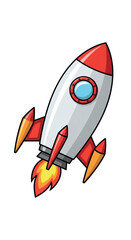 Cartoon Rocket Ship Launching with Flames.