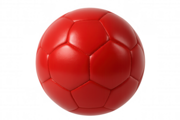 Soccer ball spinning, vibrant red color, transparent backdrop highlighting spherical design for sports graphic needs