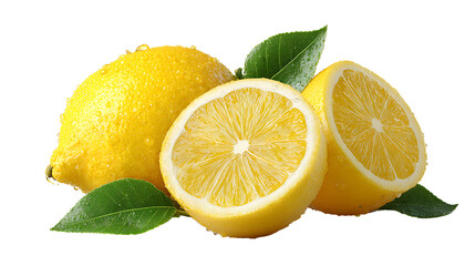 Fresh Juicy Lemons with Leaves – Realistic AI-Generated PNG Image with Transparent Background
