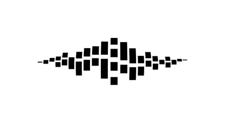 Abstract sound wave equalizer with black squares on a white background representing audio visualization and technology.