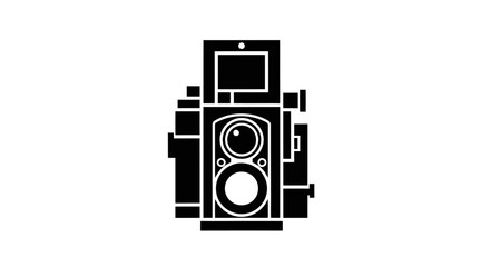 Classic Twin-Lens Reflex Camera Silhouette on White Background.
