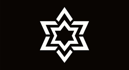White Star of David Symbol on Black Background.