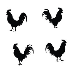 Silhouettes of Roosters in Various Standing Poses